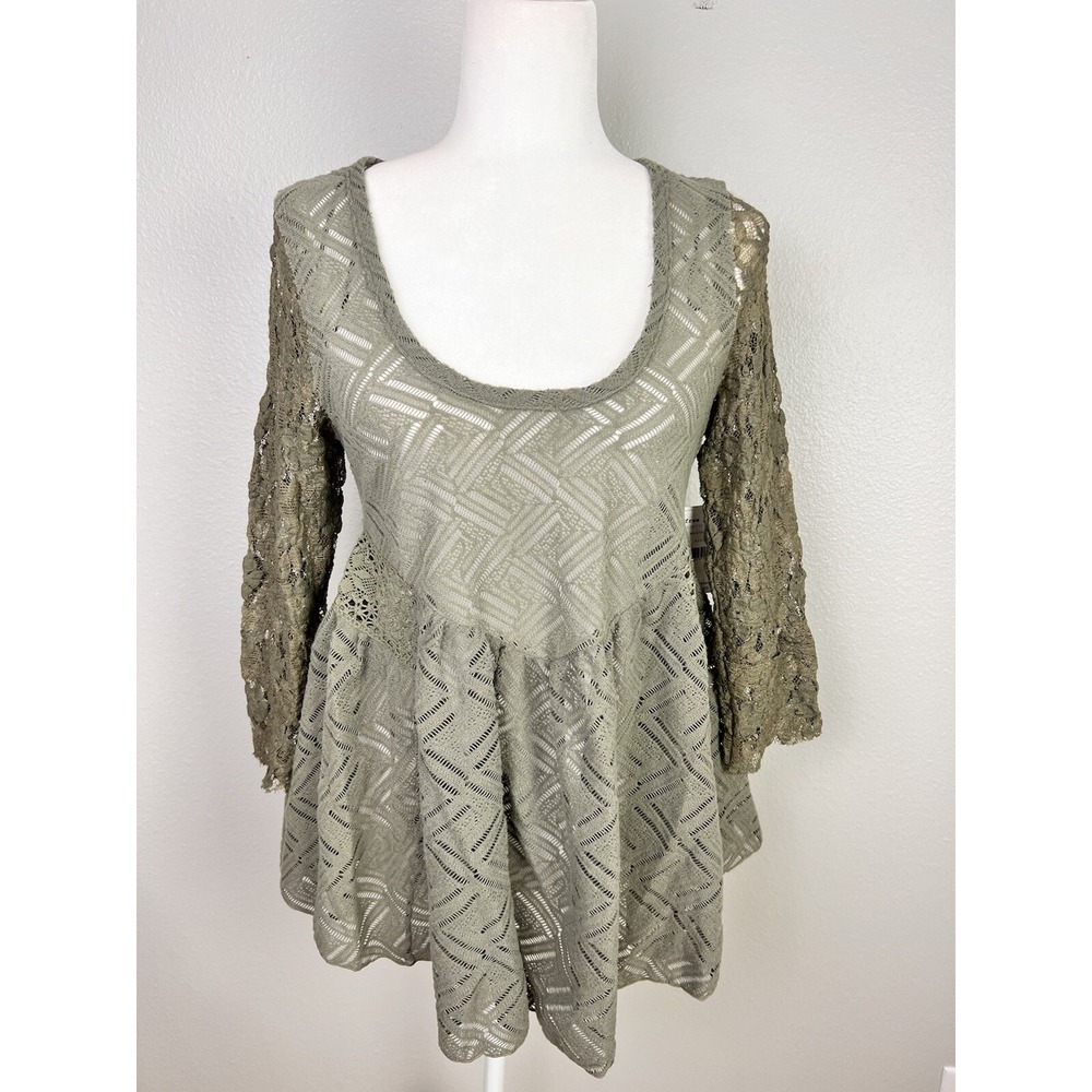 Free People Womens Green 3/4 Sleeve Tunic Top‎ Sz Medium NWT